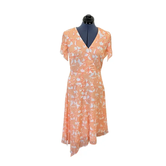 dkny pink floral dress DKNY Women's Short Sleeve Tie Waist Floral Print Fit and Flare Dress